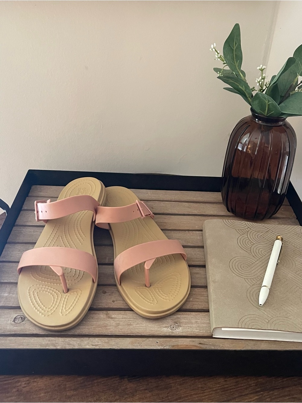 CROCS Women's Blush Pink Toe-Post Sandals with Buckle Strap